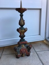 Ancien Sculpture Bougeoirs Bois Polychrome XVIII