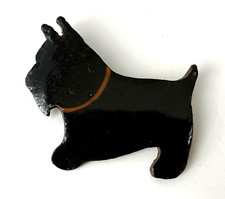 BROCHE vintage CHIEN Ecossais terre cuite émaillé Scottish dog pin NOIR 4,1cm