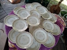 22 Assiettes Plates Blanches Dorées KG Lunéville Badonviller Modèle Lutetia 24cm