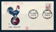 enveloppe 1er jour  le 25c coq Gaulois   75  Paris   1962