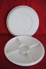 ?TUPPERWARE Boite  Apéritif  Crudité Compartiment Pique Nique Rond 26 Cm Beige