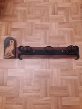 Porte manteaux en bois sculpté ( chouette ) et fer forgé 3 patéres 