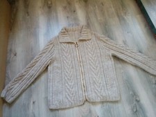 VESTE EN LAINE STYLE IRLANDAIS TRICOTE MAIN  AIGUILLES AVEC ZIP  BEIGE CHINEE