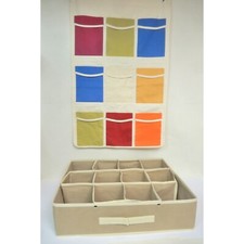 LOT RANGEMENT 9 POCHES + 2 TIROIRS SOUPLES 12 COMPARTIMENTS