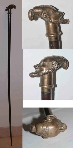 Canne ancienne bronze bois - bronze,