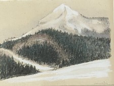 Paysage de Montagne. Pastel signé Pierre Martin Le Mont Blanc ? Tableau Montagne