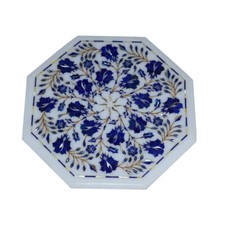 12 " Marbre Coin Table Top Lapis Incrustation Floral Art Main Travail Home Décor