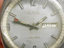 ?? HMC MONTRE POIGNET HOMME MOUVEMENT MECANIQUE A GUICHET DATEUR WATCH VINTAGE