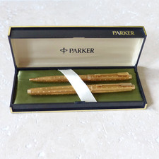 Coffret PARKER 75 Prestige Perles Plaqué Or Stylo Plume et stylo Bille Vintage