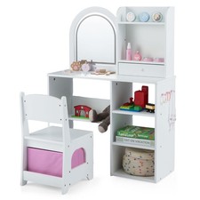 Coiffeuse et Chaise pour Enfants Coiffeuse pour Filles avec Miroir Lumineux à 3