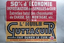 Affiche ancienne L'HUILE GUTTACUIR Entretien CUIR chaussures chasse ski montagne