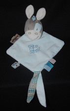 Doudou plat âne cheval NATTOU Cyril et Gaston bleu attache tétine train NEUF