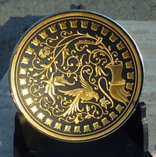 Damascene Gold Bird & Flower Motif Decorative Mini Plate by Midas of Toledo Spai