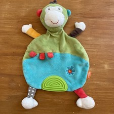 Doudou Plat Singe  Vert Bleu