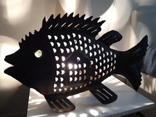 Lampe Poisson Fer Forgé, Fabriqué a la main par un artisan.  Yeux en Verre