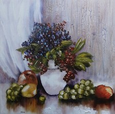 Toile originale de NOLAC 40x40 cm  Nature morte fleurs fruits