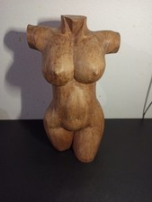 Ancien buste femme en bois sculpté 26 cm x 12 x cm