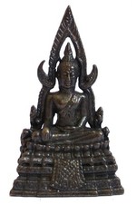 Figurine statuette Bouddha sur trône Thailande décoration bronze