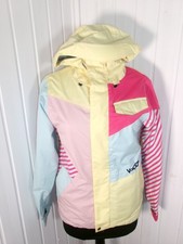 SUPER Veste blouson ski snowboard VOLCOM XS 34/36 Rose/jaune /bleu bonne capuche