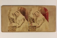 La mariée Belle Femme Beauté Mode Miroir c1860 Photo Stereo Vintage Albumine