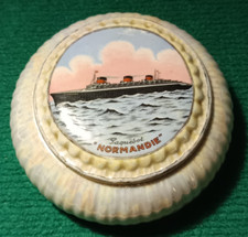 Paquebot NORMANDIE ♦ Boite Vide-Poches de forme ronde en Porcelaine émaillé