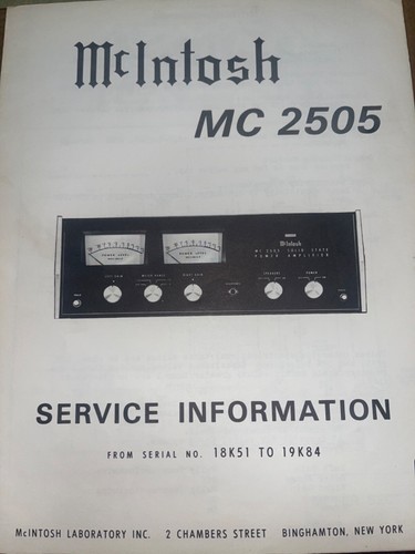 Mcintosh 2505 service - mcintosh,