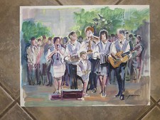 Orchestre avec musiciens,   aquarelle  20ème.