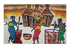 Grand tableau de sable africain du sénégal scene de vie femmes au village