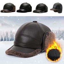 Casquettes de baseball en cuir véritable pour hommes chapeaux d'hiver avec rabats d'oreilles casquette chaude chapeau cadeau