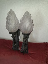 ?  Paire d’appliques flambeau, torche fer forgé,tulipe flamme Art Déco 