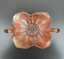 Coupe verre carnival orange irisé plumage paon - Fenton bonbon & peacok tail USA