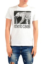Roberto Cavalli Men's White Graphic Print Leopard T-Shirt Sz S M L XL
