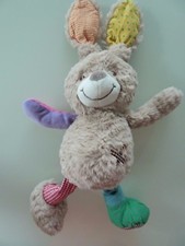 J7. DOUDOU PELUCHE NICOTOY LAPIN BEIGE VERT ROUGE JAUNE ORANGE CROIX 32C ETNEUF*
