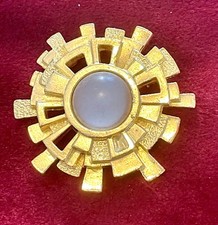 Vintage 18k Gold Plated Paco Rabanne Large Broche  Art Deco Style