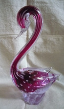 CYGNE EN VERRE CRISTAL  SOUFFLE VINTAGE / MURANO / HAUTEUR 19 CM
