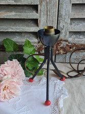 ANCIEN PIED DE LAMPE BUREAU A POSER TRIPODE VINTAGE FER PIED BOULE ROUGE