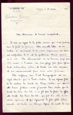 lettre ancienne de Gustave Gasser Auteur Ecrivain autographe Chagny 1913