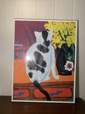 Huile sur papier chat signé collection vintage