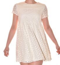 robe évasée crème uni doublée manches courtes dentelle motif floral taille 34