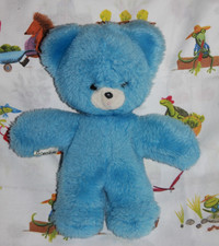Doudou Peluche BOULGOM Ours Grelot Bleu et Blanc 23 cm