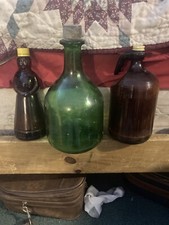 Lot Of 3 Vintsge Glass Bottles Green Wine Bitgle, Bleach Brown, Mrs Buttersworth