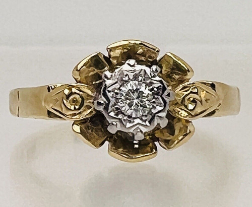 Bague solitaire diamant - diamant, fleur