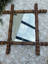 Ancien miroir bambou en bois – style Napoléon III / XIXe – 19,5 x 25 cm