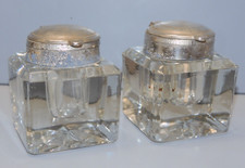 -2 ENCRIERS ANCIENS VERRE ou CRISTAL BORDS & Couvercle Chromés avec Usures    D