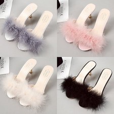 Pantoufles Chaussures Femme Sandales Mules Talons Fourrure Fourrure Slides Luxe Sexy Élégant