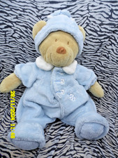 💗 NICOTOY DOUDOU PELUCHE OURS BEIGE COMBI BONNET BLEU COCCINELLE 40CM ETAT NEUF