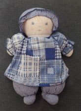 B18 / doudou poupée tissu chiffon carreaux vichy bleu NOUNOURS