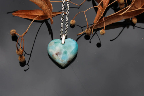 Collier coeur larimar - coeur, en
