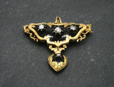 PENDENTIF/BROCHE EN OR JAUNE 18 CARATS ET ARGENT ORNE DE DIAMANTS ET EMAIL
