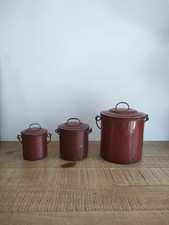 Série De 3 Anciennes Gamelles/Pots en Métal Émaillé Route Bordeaux Vintage